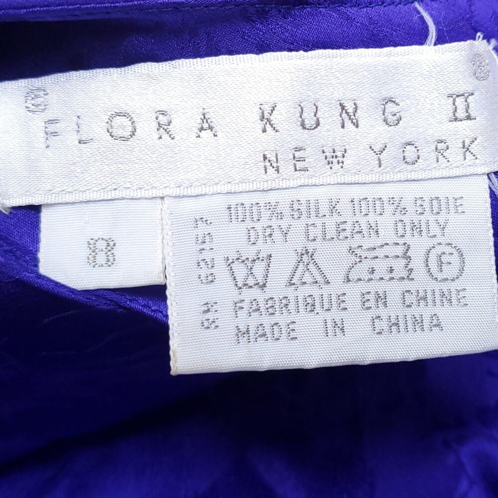 Vintage Flora Kung II New York Blue Floral Silk Dress Long Sleeve Back Zip Sz 8 - Picture 16 of 16